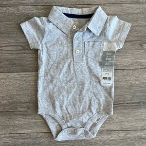 Carter’s Baby Boy Short Sleeve Polo Onesie Bodysuit Light Gray Size 6 Months NWT
